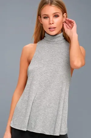 Free People Gray Topanga Mock‎ Neck Swing Tank Top S thumbnail 1