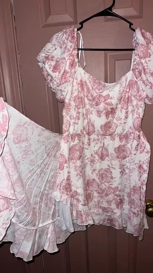 Pink Floral Tie Short Dress thumbnail 3