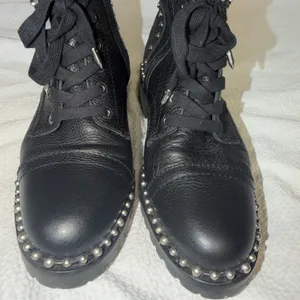 Sam Edelman Jennifer Studded Combat Boots Zip Up Laces Black Leather Women's 8 thumbnail 5