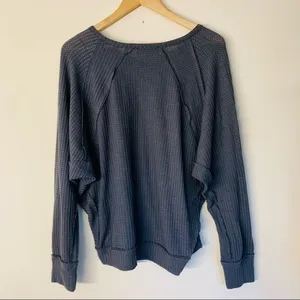 Lulus Chill Time Waffle Knit Long Sleeve Top in Charcoal Grey size M thumbnail 5