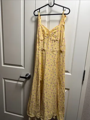 Bardot Yellow Ditsy Floral Midi Dress US 10 Large Bow Strap Cottagecore Sundress thumbnail 2