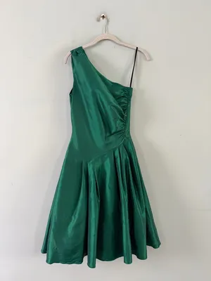 Vintage Scott McClintock Emerald Green One Shoulder Ruched Cocktail‎ Dress thumbnail 2