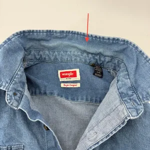 Wrangler Denim Short Sleeve Embroidered Button Down Shirt Blue‎ Women L Raw Hem thumbnail 6