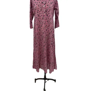 Roller Rabbit Pink Floral Cotton Maxi Dress Button‎ Front 3/4 Sleeve Size XS thumbnail 3