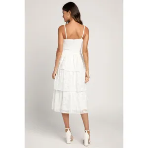 NWT Lulus Grace and Beauty White Burnout Floral Print Tiered Dress Summer Size L thumbnail 3