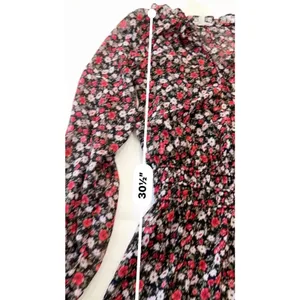 Socialite Floral Chiffon Mini Dress XS Red Black Long Sleeve Smocked Waist NWT thumbnail 15