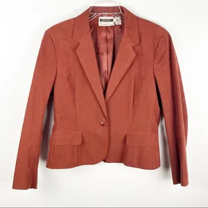 NEIMAN MARCUS Suede Copper Single Button Pocket Lined Blazer Small Western Boho thumbnail 1