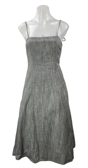 A Dong Silk Gray Sleeveless Tie Cami Square Neck A Line Fit & Flare Midi Dress S thumbnail 1
