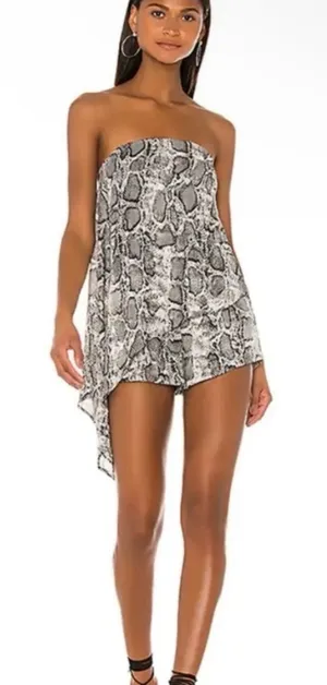 Superdown Women’s Small Gray Snake Print Draped Jumpsuit Romper Asymmetrical Y2K thumbnail 1