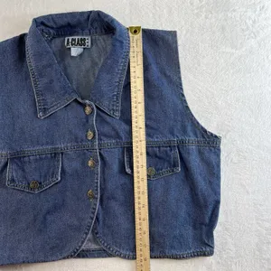 Vtg A-Class M Medium Jean Denim Vest‎ Collar Sleeveless Y2K 2000s Grunge Women’s thumbnail 7