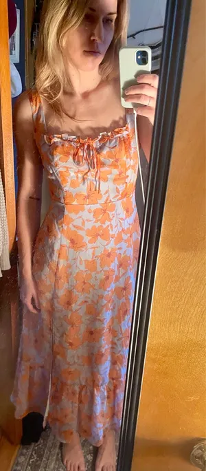 Astr The Label Medium Orange Blue Floral Square Neck Midi Dress thumbnail 7