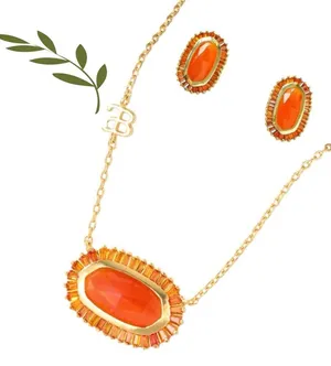 Kendra Scott Ellie Baguette Stud Earring & Matching AB Fiery Coral Necklace thumbnail 1