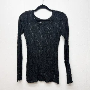 Womens Y2K Lace Sheer Open Knit Fairy Grunge Fitted Top XS Witchy Whimsigoth thumbnail 2
