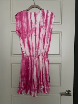 Sleeveless Pink Tie Dye Short Dress S Summer Vacation Beach Dress Sundress thumbnail 2