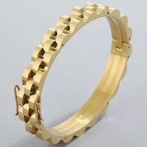 9mm Stainless Steel Cuff Bangle Unisex Bracelet (Gold) thumbnail 4