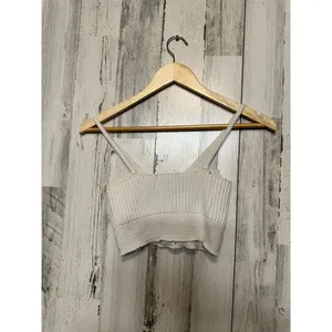 Streetwear Society Lace Up Ribbed Knit Crop Top Womens S Ivory Bralette Cami thumbnail 4