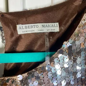 Alberto Makali Vintage Y2K Brown‎ Sequin Ruched Stretchy Blouse Shirt Tunic Top thumbnail 2