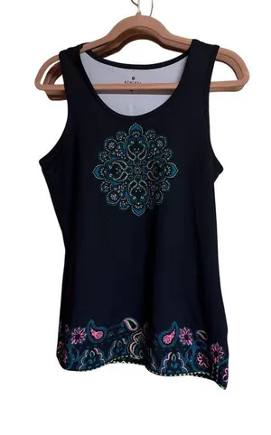 Athleta Womens Black Sleeveless Tank Top With Floral Mandala Print Size M thumbnail 1