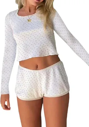 Cropped Tank Tops High Waist Shorts Pajamas Set thumbnail 3