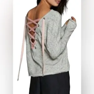Abercrombie lace up open back gray sweater size small thumbnail 3