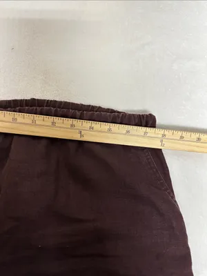 Women's Cropped Elastic-Waist Pants in Deep Brown 100% washable linen thumbnail 6