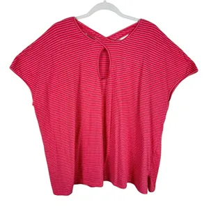 Simple Suzanne Betro Pink White Striped Cap Sleeve Criss Cross Back‎ Shirt Sz 3X thumbnail 2