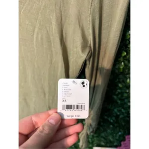 Free People Green Sheer Top Sz XS Ruched Sleeves NWT thumbnail 2