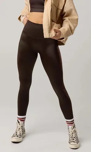 OFFLINE by Aerie Real Luxe‎ Hi-Rise Legging Chocolate Brown Faux Leather Med NWT thumbnail 1