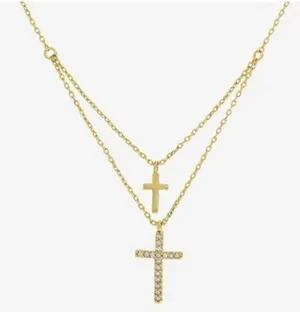 Sparkle cubic, zirconia, and 14 karat gold plated cross Necklace thumbnail 1