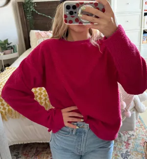 Loft Pink Sherpa Crew Neck thumbnail 2