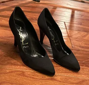 Authentic YSL Black Satin Heels Size 6.5 thumbnail 1