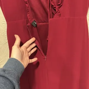 Lulu’s Pour the Champagne Burgundy Ruffled Backless Maxi dress thumbnail 9