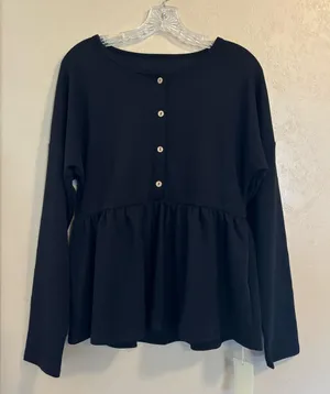 NWT Halara Henley Long Sleeve Waffle Casual Babydoll Top sz M thumbnail 1