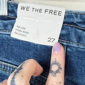 NEW Free People We The Free Blue Night Kellee High Rise Palazzo Wide Leg Jeans thumbnail 11