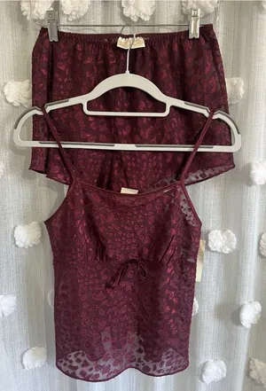 Gillian & O’Malley Burgundy Sheer Leopard Print Cami & shorts thumbnail 1