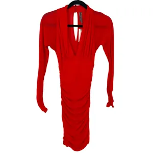 NWT Anthropologie Womens V-Neck Ruched Mesh Long Sleeve Mini Dress Red Size XS thumbnail 4