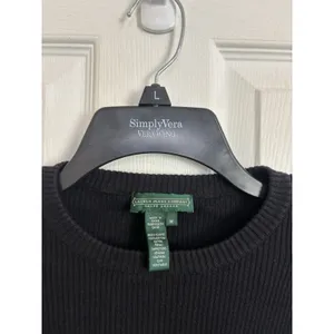 Y2K Lauren Jeans Co Black Rib Knit Crewneck Leather Patch Long Sleeve M Moto thumbnail 7