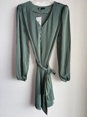 Pretty Garden Green‎ Satin Dress Size Medium thumbnail 2