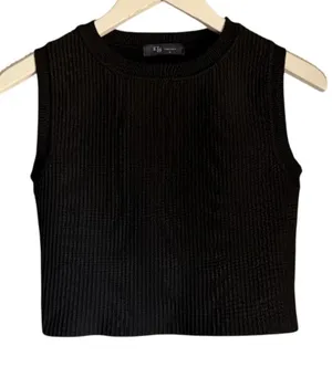 KLD Black Ribbed Knit Cropped Tank Top Small Made USA thumbnail 1
