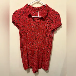 Free People Debby‎ Floral Romper Women medium Red Viscose Summer Bohemian thumbnail 4