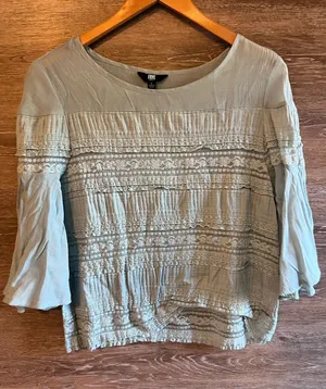 Frye top blouse size Large light green boho country lace thumbnail 1