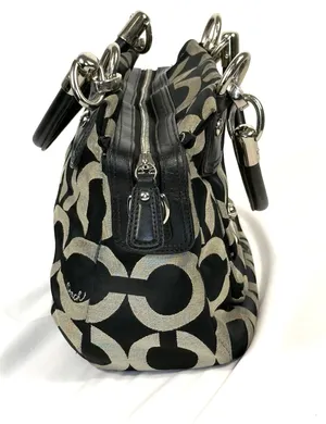 Coach Kristin 16779 Op Art Signature Y2K Satchel Black Khaki Leather Bag thumbnail 6
