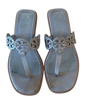 Tory Burch Mini Miller Thong Sandals 7 Blue Tiny Medallion‎ Logo thumbnail 1