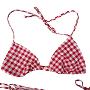 Betty Jade Large Triangle String Bikini Swim Top Bottoms Plaid Tie Straps Lined thumbnail 2