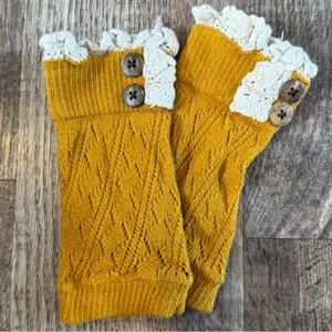 Mustard Yellow Lace Boot Socks thumbnail 1