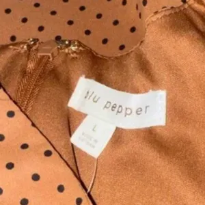 NWOT Blu Pepper POLKA DOT COLLARED VELVET TIE MINI BABYDOLL DRESS RUST BROWN thumbnail 6