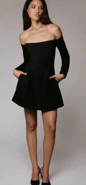 Bardot Nadene Hourglass Black Off Shoulder Mini Cocktail Dress Size 4 NWT thumbnail 1