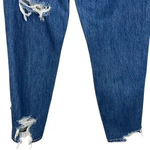 American Eagle SZ 4 Mom Jeans Hi-Rise Distressed Rips Zip-Fly Whiskered Blue thumbnail 8