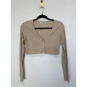 Joah Brown Ribbed Button Front Cardigan Crop Top One Size thumbnail 2