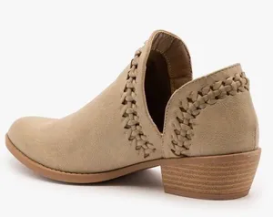 Qupid • Woven V Cut Ankle Booties Taupe 7.5 thumbnail 1